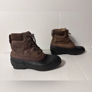 SOREL NM2575-259 cheyanne brown leather waterproof lace duck boots men size 10